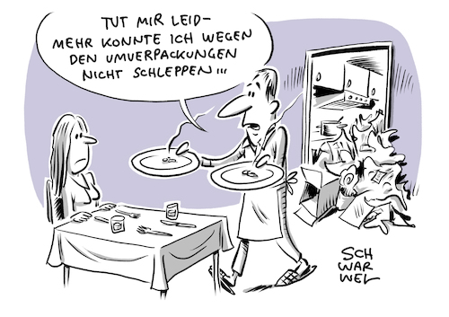 Cartoon: Verpackungsmüll Rekord (medium) by Schwarwel tagged verpackungsmüll,verpackung,müll,unrat,umverpackung,lebensmittel,umwelt,umweltschutz,naturschutz,umweltschützer,klima,klimawandel,klimapolitik,menschgemacht,umweltzerstörung,plastik,einweggeschirr,plastikgeschirr,rohstoffverbrauch,rohstoffe,abfall,abfallvermeidung,mehrweg,plastiktüten,mehrwegbecher,recyclen,kunststoff,mehrwegeinkaufstaschen,mehrwegtasche,recyclingmaterial,folienbeutel,mehrwegbeutel,einwegflaschen,mehrwegflaschen,treibhausgase,plastikflasche,cartoon,karikatur,schwarwel,verpackungsmüll,verpackung,müll,unrat,umverpackung,lebensmittel,umwelt,umweltschutz,naturschutz,umweltschützer,klima,klimawandel,klimapolitik,menschgemacht,umweltzerstörung,plastik,einweggeschirr,plastikgeschirr,rohstoffverbrauch,rohstoffe,abfall,abfallvermeidung,mehrweg,plastiktüten,mehrwegbecher,recyclen,kunststoff,mehrwegeinkaufstaschen,mehrwegtasche,recyclingmaterial,folienbeutel,mehrwegbeutel,einwegflaschen,mehrwegflaschen,treibhausgase,plastikflasche,cartoon,karikatur,schwarwel