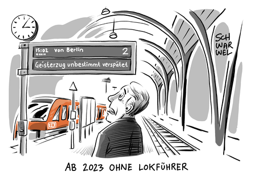 Cartoon: Vollautomatische Züge (medium) by Schwarwel tagged bahn,deutsche,lokführer,bahnchef,rüdiger,grube,vollautomatische,zug,züge,reise,karikatur,schwarwel,bahn,deutsche,lokführer,bahnchef,rüdiger,grube,vollautomatische,zug,züge,reise,karikatur,schwarwel