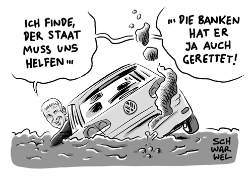 Cartoon: VW Chef Dieselgate Klagen (medium) by Schwarwel tagged vw,volkswagen,auto,kfz,wagen,pkw,chef,konzern,autobauer,autoherteller,klage,klagen,diesel,dieselgate,transport,wirtschaft,finanzen,müller,entschädigung,zahlung,abgas,abgasskandal,skandal,rettung,bank,banken,karikatur,schwarwel,vw,volkswagen,auto,kfz,wagen,pkw,chef,konzern,autobauer,autoherteller,klage,klagen,diesel,dieselgate,transport,wirtschaft,finanzen,müller,entschädigung,zahlung,abgas,abgasskandal,skandal,rettung,bank,banken,karikatur,schwarwel