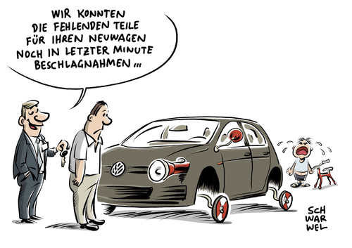 Cartoon: VW Zoff mit Zulieferer (medium) by Schwarwel tagged vw,volkswagen,zoff,streit,krise,zulieferer,beschlagnahmen,beschlagnahme,auto,kfz,wagen,autohersteller,autobauer,wolfsburg,karikatur,schwarwel,vw,volkswagen,zoff,streit,krise,zulieferer,beschlagnahmen,beschlagnahme,auto,kfz,wagen,autohersteller,autobauer,wolfsburg,karikatur,schwarwel