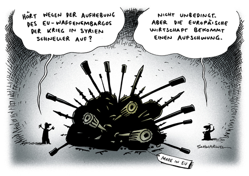 Cartoon: Waffenembargo Syrien (medium) by Schwarwel tagged außenminister,minister,gipfel,brüssel,europa,europäer,waffenembargo,embargo,gewalt,waffe,terror,syrien,karikatur,schwarwel,panzer,politik,außenminister,minister,gipfel,brüssel,europa,europäer,waffenembargo,embargo,gewalt,waffe,terror,syrien,karikatur,schwarwel,panzer,politik