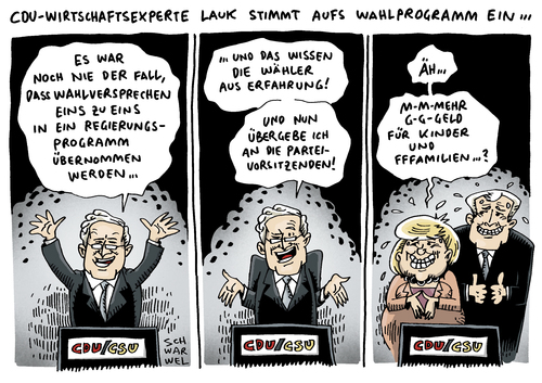 Cartoon: Wahl CDU Merkel Versprechen (medium) by Schwarwel tagged wahl,wahlkampf,wahlprogramm,cdu,partei,wirtschaftsflügel,angie,angela,merkel,versprechen,wirtschaftsexperte,lauk,regierung,csu,wähler,karikatur,schwarwel,wahl,wahlkampf,wahlprogramm,cdu,partei,wirtschaftsflügel,angie,angela,merkel,versprechen,wirtschaftsexperte,lauk,regierung,csu,wähler,karikatur,schwarwel