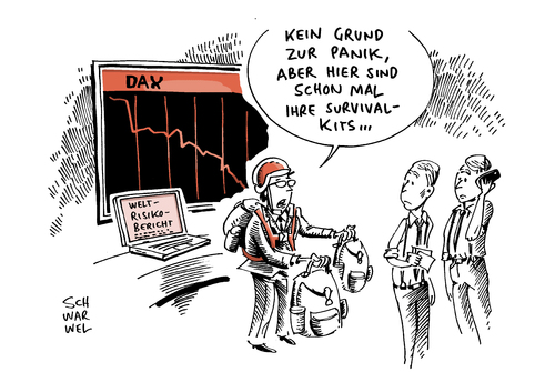 Cartoon: Welt Risiko Report Dax (medium) by Schwarwel tagged dax,talfahrt,absturz,aktie,aktien,geld,anleger,aktionäre,börse,markt,kauf,verkauf,öl,preisverfall,preise,sinken,verfall,us,usa,daten,weltrisikobericht,risiko,report,survival,kits,sorgen,ängste,nöte,wachstum,konjuktur,weltwirtschft,wirtschaft,global,globalisierung,wef,weltwirtschaftsforum,flüchtlinge,slüchtlingsstrom,geflüchtete,ausländer,hass,radikalisierung,rechts,nazi,terror,krieg,syrien,is,islamischer,staat,versagen,klimapolitik,klima,politik,einkommen,einkommensunterschiede,angst,cyberangriff,karikatur,schwarwel,dax,talfahrt,absturz,aktie,aktien,geld,anleger,aktionäre,börse,markt,kauf,verkauf,öl,preisverfall,preise,sinken,verfall,us,usa,daten,weltrisikobericht,risiko,report,survival,kits,sorgen,ängste,nöte,wachstum,konjuktur,weltwirtschft,wirtschaft,global,globalisierung,wef,weltwirtschaftsforum,flüchtlinge,slüchtlingsstrom,geflüchtete,ausländer,hass,radikalisierung,rechts,nazi,terror,krieg,syrien,is,islamischer,staat,versagen,klimapolitik,klima,politik,einkommen,einkommensunterschiede,angst,cyberangriff,karikatur,schwarwel