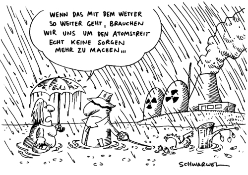 Cartoon: Wetter und Atomstreit (medium) by Schwarwel tagged wetter,atomstreit,atom,energie,natur,umwelt,kraftwerk,tod,sterben,schädigung,zerstörung,karikatur,schwarwel