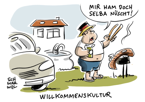 Cartoon: Willkommenskultur (medium) by Schwarwel tagged studie,wilkommen,willkommenskultur,integration,integrationsklima,flüchtlinge,geflüchtete,flüchtlingspolitik,flüchtlingskrise,rechts,nazi,rechtspopulismus,asyl,asylsuchende,refugees,welcomc,deutsch,deutsche,deutschland,migrant,migration,krieg,aufnahme,bescheidenheit,karikatur,schwarwel,luxus,arm,reich,armut,reichtum,studie,wilkommen,willkommenskultur,integration,integrationsklima,flüchtlinge,geflüchtete,flüchtlingspolitik,flüchtlingskrise,rechts,nazi,rechtspopulismus,asyl,asylsuchende,refugees,welcomc,deutsch,deutsche,deutschland,migrant,migration,krieg,aufnahme,bescheidenheit,karikatur,schwarwel,luxus,arm,reich,armut,reichtum