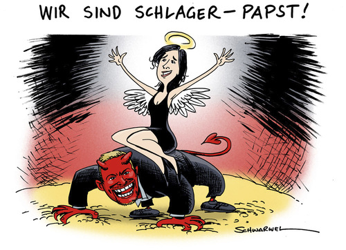 Cartoon: Wir sind Schlager Pabst (medium) by Schwarwel tagged schlager,pabst,lena,meyer,landrut,eurovision,song,contest,stefan,raab,sieg,oslo,karikatur,schwarwel