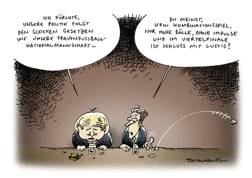 Cartoon: WM Aus Frauenfußball (medium) by Schwarwel tagged wm,weltmeisterschaft,frauen,deutsch,fußball,frau,elf,tor,ball,mannschaft,national,nationalmannschaft,politik,regierung,staat,land,merkel,angela,angie,guido,westerwelle,gesetz,realität,spiel,finale,station,karikatur,schwarwel,wm,weltmeisterschaft,frauen,deutsch,fußball,frau,elf,ball,mannschaft,national,nationalmannschaft,frauenwm