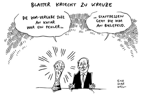 Cartoon: WM Vergabe Fehler Blatter (medium) by Schwarwel tagged wm,vergabe,blatter,fehler,ungenügene,prüfung,bielefeld,katar,fußball,pokal,sport,stadion,karikatur,schwarwel,wm,vergabe,blatter,fehler,ungenügene,prüfung,bielefeld,katar,fußball,pokal,sport,stadion,karikatur,schwarwel