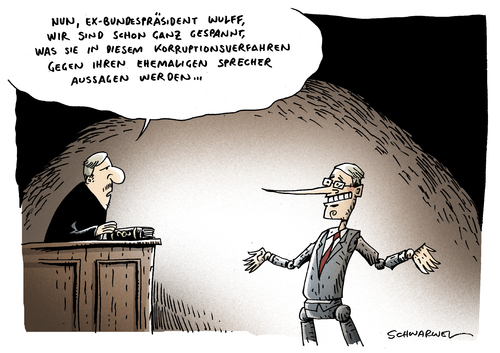 Cartoon: Wulff Verfahren (medium) by Schwarwel tagged ex,bundespräsident,wulff,verfahren,korruption,vorwurf,sprecher,glaeseker,karikatur,schwarwel,gesetz,gericht,politik,strafe,bundespräsident,wulff,verfahren,vorwurf