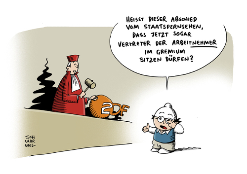 Cartoon: ZDF Staatsvertrag (medium) by Schwarwel tagged staatsfernsehen,fernsehen,tv,öffentlich,rechtlich,gerichtshof,gericht,gesetz,zdf,staatsvertrag,verfassungswidrig,meinzelmännchen,karikatur,schwarwel,staatsfernsehen,fernsehen,tv,öffentlich,rechtlich,gerichtshof,gericht,gesetz,zdf,staatsvertrag,verfassungswidrig,meinzelmännchen,karikatur,schwarwel