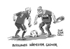 Cartoon: Gewalt bei Fußball EM (small) by Schwarwel tagged gewalt,terror,em,europameisterschaft,frankreich,marseille,fußball,tor,spieler,hooligans,uefa,ausschreitungen,straßenkampf,russland,strafe,spiel,mannschaft,hools,kampf,karikatur,schwarwel