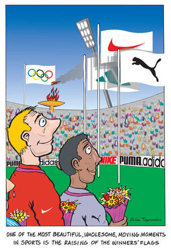 Cartoon: A Moving Momement (medium) by etc tagged olympic,games,sports,flags,big,companies,money