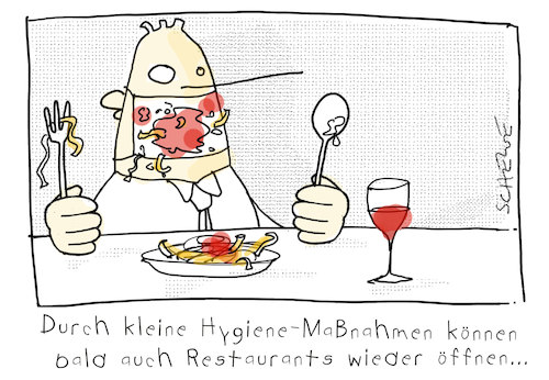 Cartoon: Restaurant Corona (medium) by Josef Schewe tagged corona,restaurant,gastro,mundschutz,hygiene,essen,corona,restaurant,gastro,mundschutz,hygiene,essen