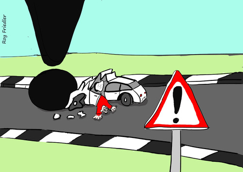 Cartoon: warning sign (medium) by roy friedler tagged sign,warning,accident