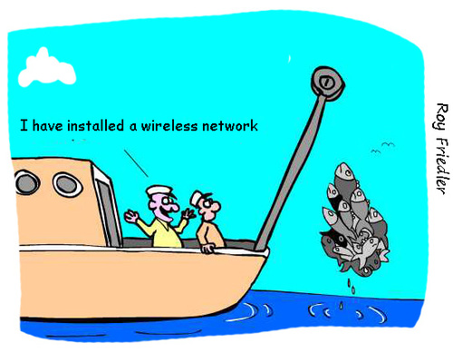Cartoon: wireless network (medium) by roy friedler tagged fishing,wireless,network