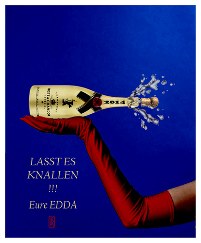 Cartoon: 2014 (medium) by edda von sinnen tagged silvester,2014,sekt,knaller,korken,party,edda,von,sinnen,composing,illustration