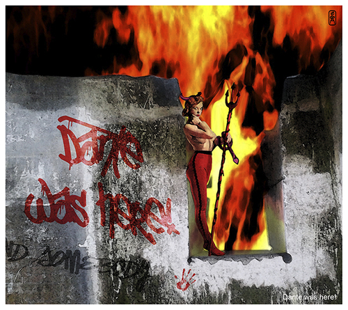 Cartoon: Dante was here (medium) by edda von sinnen tagged hölle,teufel,hell,devil,dante,galieri,sünde,sin,edda,von,sinnen,composing,illustration