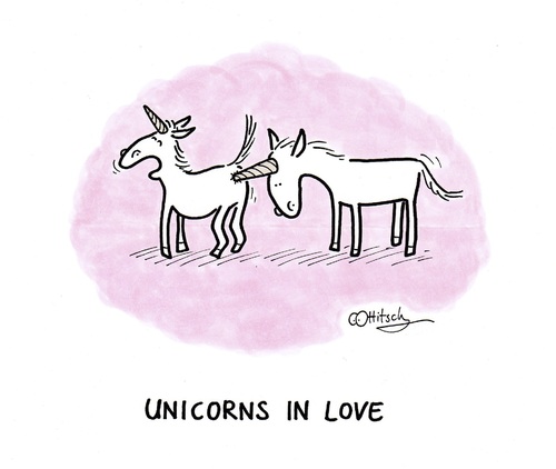 Cartoon: Unicorns in Love (medium) by Ottitsch tagged extinct,rare,sweet,animals,horny,pink,love,unicorns,unicorn