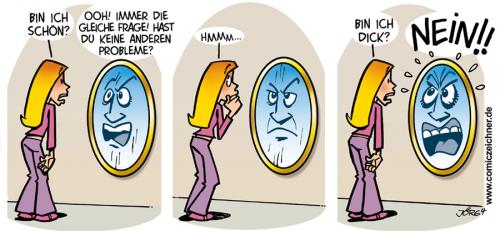 Cartoon: Bin ich schön? (medium) by Comiczeichner tagged schön,dick,spiegel,probleme,