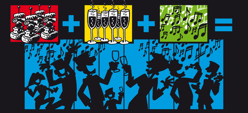 Cartoon: Party! (medium) by Comiczeichner tagged party,einladung,feier,geburtstag,sekt,häppchen,tanzen,musik