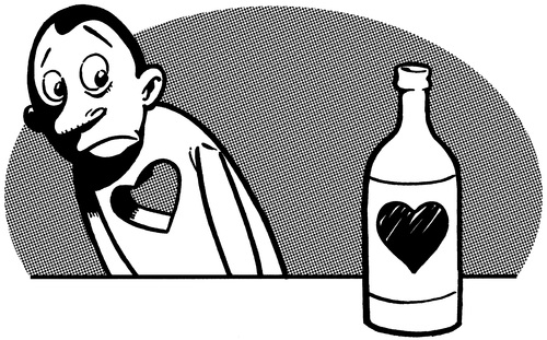 Cartoon: süchtig (medium) by Comiczeichner tagged glücklich,unglücklich,mangel,sehnsucht,flasche,herz,abhängig,saufen,alkohol,süchtig,sucht,einsam