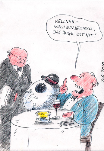 Cartoon: augeisstmit (medium) by bob tagged restaurant,kellner,ober,gast