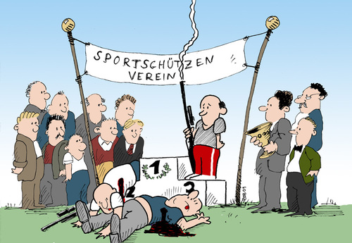 Cartoon: bam!bam! (medium) by bob tagged bob,schuss,gewehr,siegerehrung,schütze,sportschütze,verein,sportverein,hack,bam