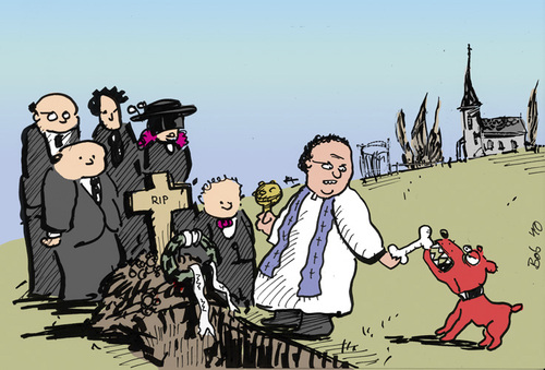 Cartoon: Beerdigung (medium) by bob tagged beerdigung,begräbnis,hund,knochen,pfarrer