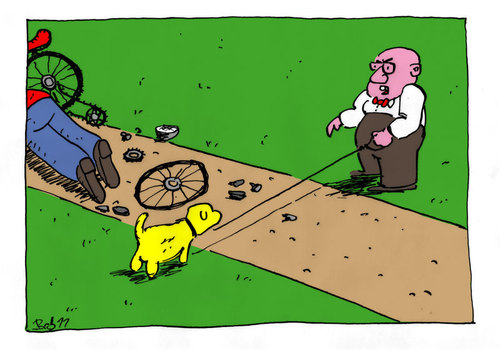 Cartoon: Bei Fuß! (medium) by bob tagged mann,hund,fahrrad,fahrradunfall,unfall,bei,fuß