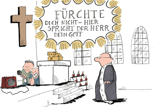 Cartoon: fürchtedichnicht (medium) by bob tagged gott,pfarrer,kirche,hack,bob,religion
