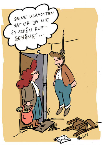 Cartoon: hangman (medium) by bob tagged aufgehängt,aufhängen,klamotten,mann,frau,selbstmord,strick,bob,hack