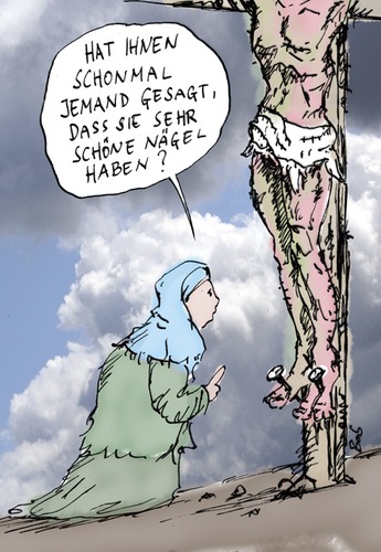Cartoon: Nagelprobe (medium) by bob tagged jesus,kreuz,bibiel,gott,maria,nagel,nagelpflege
