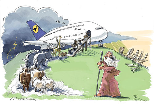 Cartoon: Airbus A380 Contest (medium) by toonpool com tagged lufthansa,airbus380,airbus,plane,flugzeug,contest