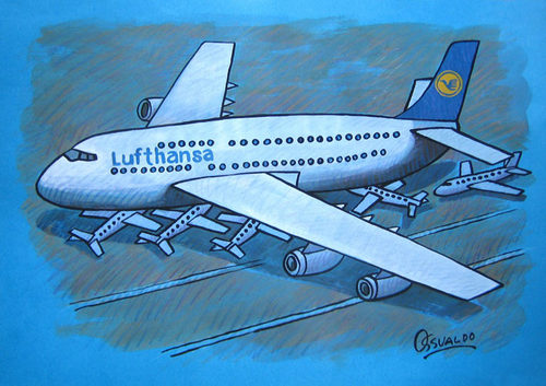 Cartoon: Airbus A380 Contest (medium) by toonpool com tagged lufthansa,airbus380,airbus,plane,flugzeug,contest