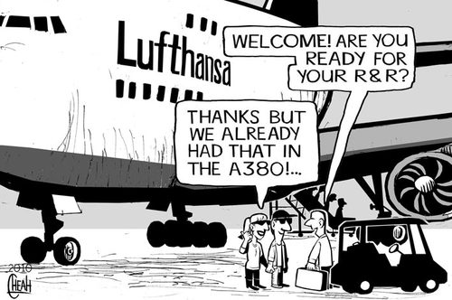 Cartoon: Airbus A380 Contest (medium) by toonpool com tagged lufthansa,airbus380,airbus,plane,flugzeug,contest