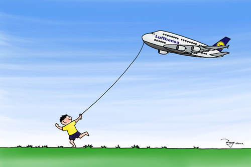 Cartoon: Airbus A380 Contest (medium) by toonpool com tagged lufthansa,airbus380,airbus,plane,flugzeug,contest