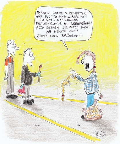 Cartoon: Frauenquote (medium) by Busch Cartoons tagged chef,mitarbeiter,mitarbeiterin,kollegin,frau,mann,quote,frauenquote