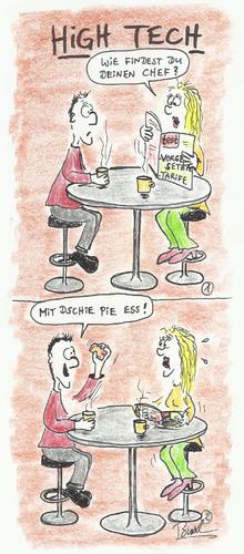 Cartoon: High Tech (medium) by Busch Cartoons tagged chef,handy,gps,test,verbraucher,frage,kollegen,kollegin,app