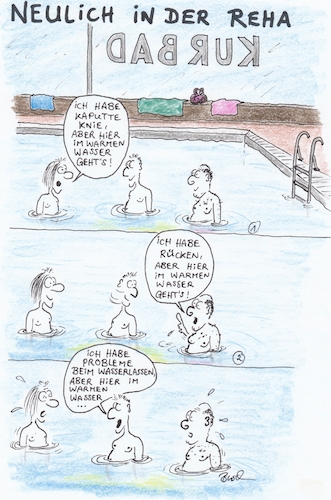 Cartoon: In der Reha (medium) by Busch Cartoons tagged kur,bad,reha,gesundheit,wasser,rücken,schmerzen,probleme,klinik,heilung