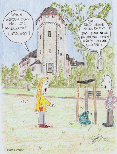 Cartoon: Müllsäcke an den Bäumen? (medium) by Busch Cartoons tagged müllsäcke,hund,bäume,natur,baum,hundetoilette,park