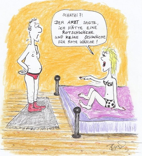 Cartoon: Rotschwäche (medium) by Busch Cartoons tagged rot,bett,frau,mann,rote,socken