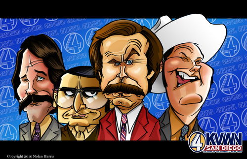 Cartoon: Anchorman Caricature (medium) by nolanium tagged caricature,ron,burgundy,anchorman,will,farrell,paul,rudd,steve,carrell,nolan,harris,nolanium,movie,comedy