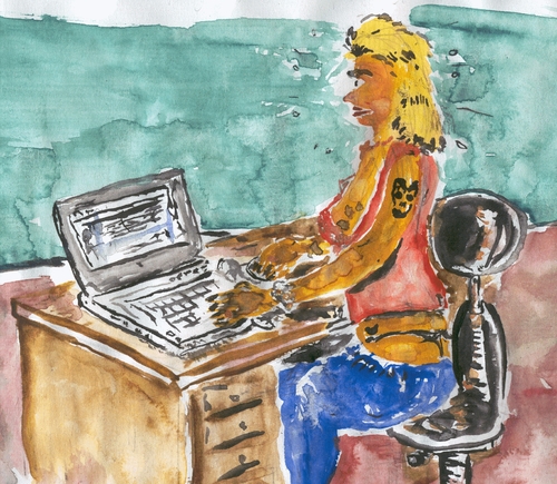 Cartoon: Cyndi Van Laer (medium) by VinDo tagged vindo,computer,cookies,blond