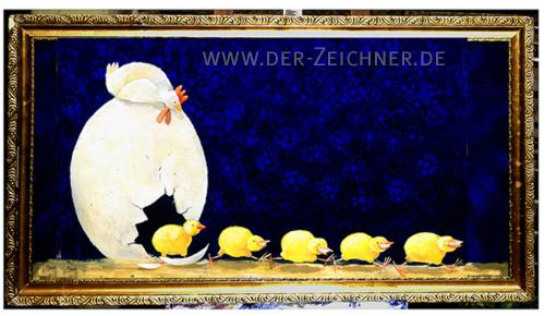 Cartoon: easter (medium) by blau tagged geburt,start,diplom,abschluss,easter,ostern,osterei,henne,huhn,küken,kinder,familie,