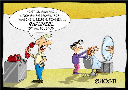 Cartoon: Höstis Haarspaltereien (medium) by Hösti tagged hösti,cartoons,hoesti,stephan,höstermann,frisör,frisuren,haare,schneiden