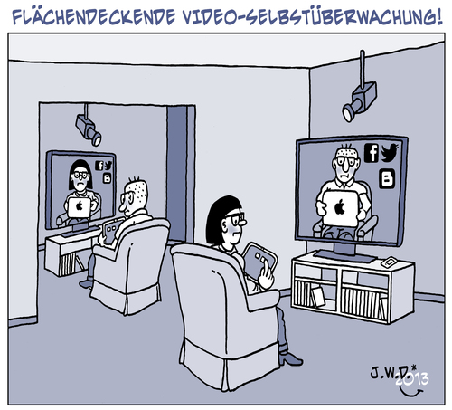 Cartoon: VIDEOÜBERWACHUNG (medium) by JWD tagged videoüberwachung,flächendeckend,gläserner,mensch,terror,überwachung,aufzeichnung,mitschnitt,kontrolle,videobeweis,social,media,facebook,twitter,on,line,off,posten,twittern,chetten