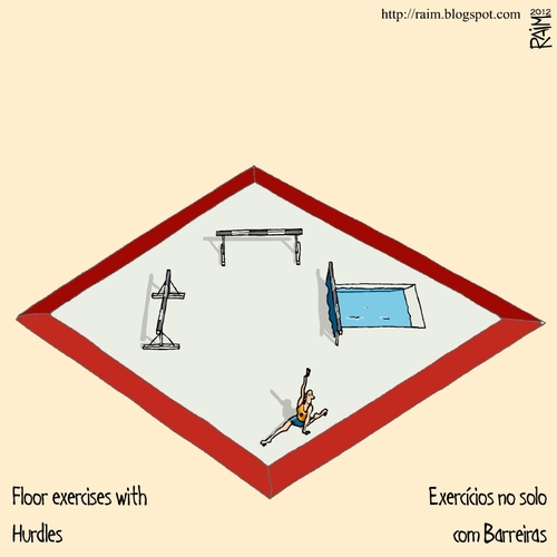 Cartoon: Floor exercices with hurdles (medium) by raim tagged floor,exercices,hurdles,olympics,games