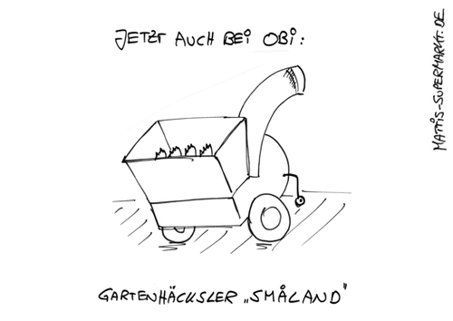 Cartoon: Gartenhäcksler Smaland (medium) by Matti tagged mattis,supermarkt,matti,kinder,gartenhäcksler,ikea,smaland,bälle,kinderparadies,obi,garten,holz,hacken