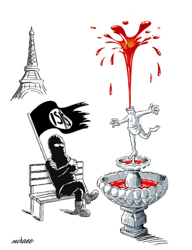 Cartoon: Deadly Paris terror attacks (medium) by Ali Miraee tagged deadly,paris,terror,attacks,ali,miraee,miraie,mirayi,isis,daesh