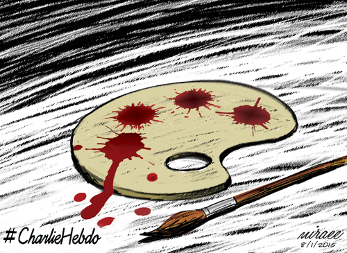 Cartoon: for 4 Cartoonist killed in paris (medium) by Ali Miraee tagged ali,miraee